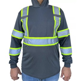 TuGlow Hoodie Grey High Visibility Safety Shirt  With Reflective Stripes  - XL