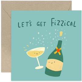 Old English Co. 'Let's Get Fizzical' Champagne Anniversary Congratulations Card for Him or Her - Well Done New Job Card for Men Women | Blank Inside with Envelope