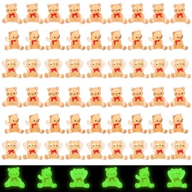 Lyreh 60pcs Mini Resin Teddy Bears, Small Glow in The Dark Bears Cute Tiny Teddy Bear Figurines Miniature Animals Figures Garden Doll House Car Graduation Season Theme Decoration Accessories