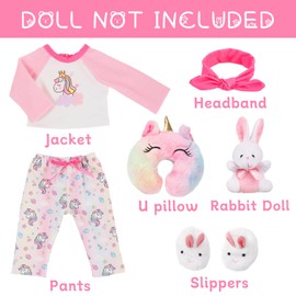K.T. Fancy 6 Pcs 18 Inch Doll Clothes Accessories Homewear Set - Headpiece Neck Pillow Top Pants Bunny Bunny Home Shoes (NO Doll)