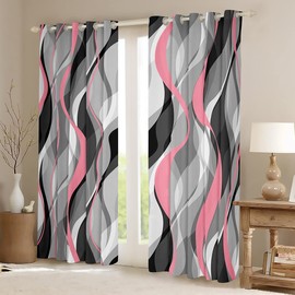 Feelyou Pink Grey Black Stripes Curtains for Bedroom Living Room (2 Panels, 38 x 45 Inch) Kids Geometric Blackout Curtains Geometry Darkening Dreapes Modern Striped Art Abstract Art Window Treatments