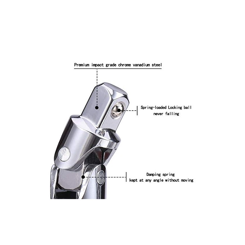 3PCS Universal Joint Socket Set, Chrome Vanadium Steel Swivel Socket