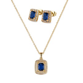 LuckyLy Set de Joyería para Mujer Oro 14k con Zirconia Cúbica, Juego de Collar y Aretes Mujer – Accesorios Ideales como Regalos para Mujer Cumpleaños y Regalos para Mamá Navidad, Modelo Elia Zafiro