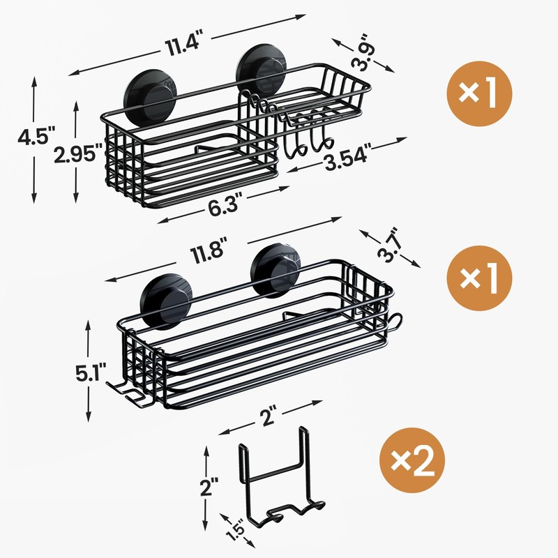 LEVERLOC Shower Caddy Suction Cup, 2 Pack suction shower shelf