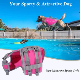 VIVAGLORY Neoprene Dog Life Jacket Dog Lifejacket for Boating Hunting & Swimming, Lightweight with Leash Ring, XL, Pink