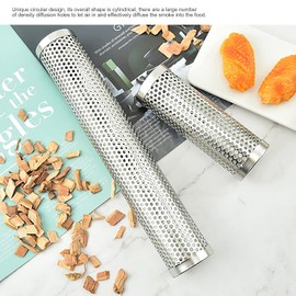Smoke Tube for Pellet Grill, Cylindrical Fruit Wood BBQ Pellet Smoker Tube Perforated Stainless Steel Portable Smoker Tube (Length 30.6CM*Height 5.3CM [Order choice: Round)