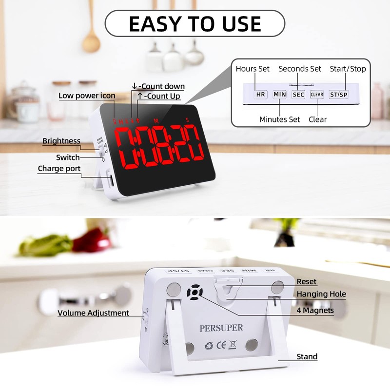 Digital Timer Kitchen Timer Count Down Up Rechargeable Kitchen Gadgets