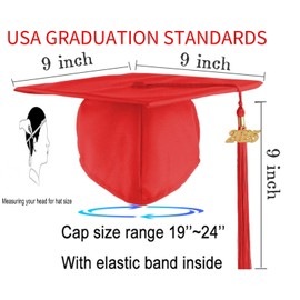 GRADFTY Graduation Cap with Tassel,Unisex Adult Matte Cap for Graduation,Graduation Hat, Red, One Size
