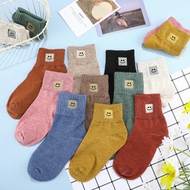 Eurzom 10 Pairs Socks Elastic Ankle Length Cotton Socks Aesthetic Socks Cute Socks Lightweight Low Cut Socks for Women(Smile)