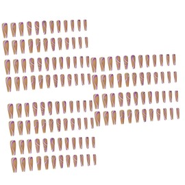 Baluue 144pcs Line Pattern Fake Nail Stickers Adorable Full Cover Artificial False Nails for Women for Festivals Parties and Daily Wear Unique White and Design Rhinestones