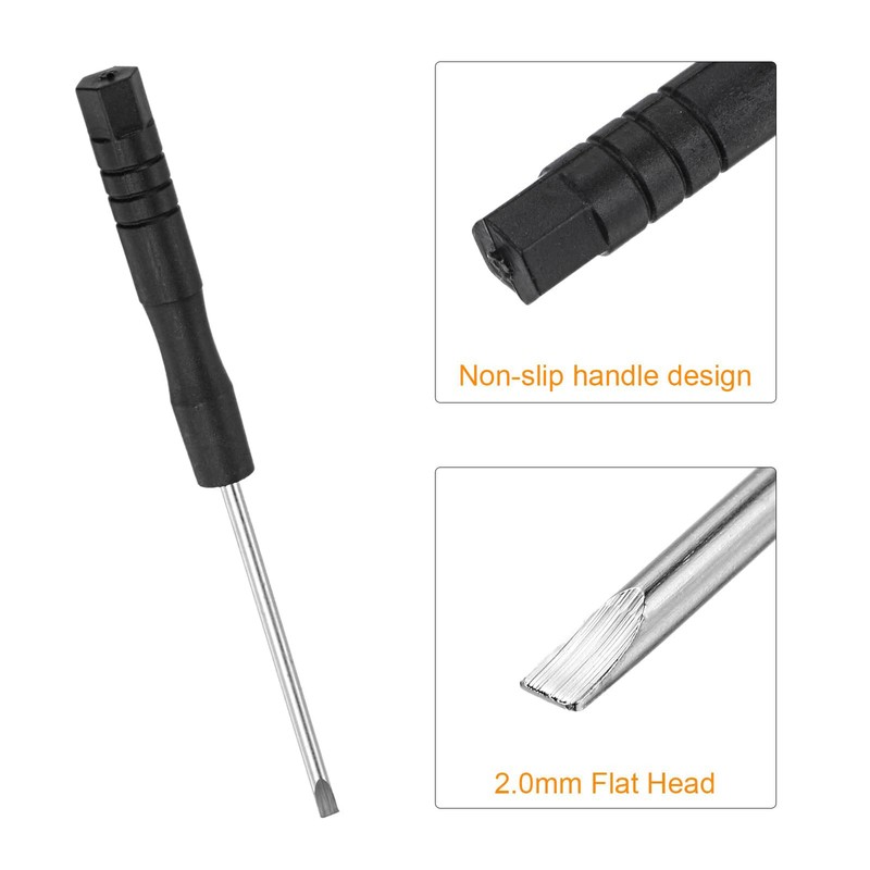 TOP-VIGOR 5pcs Mini Slotted Screwdriver 2mm Flat Head 82mm Length,