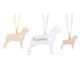 Rottweiler Dog Necklace - IBD - Rottie Docked Tail - Personalize Name - Pendant Size Options - Sterling Silver 14K Rose Gold Filled Charm