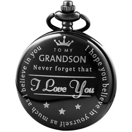 Tiong Grandson Memory Gift Pocket Watch, I Love You to Grandson Gift from Grandpa Grandma Birthday Gift