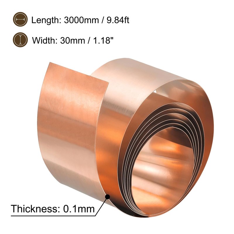 TA-VIGOR 1Pcs Copper Sheet Roll, 3000mm x 30mm x 0.1mm