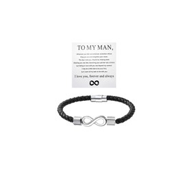 To My Man Bracelet Infinity Leather Bracelet Husband Gifts from Wife I Love You Forever and Always Bracelet Boyfriend Anniversary Birthday Christmas Jewelry (Silver)