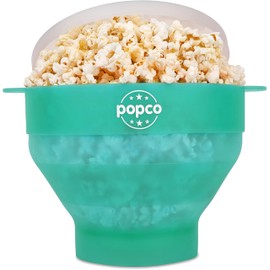 POPCO Silicone Microwave Popcorn Popper with Handles, Silicone Popcorn Maker, Collapsible Bowl Bpa Free and Dishwasher Safe - 15 Colors Available (Transparent Aqua)