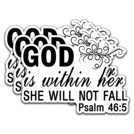 (3Pcs) God is Within Her She Will Not Faill Sticker Christian Sticker Decal Waterproof Vinyl Stickers Adult for Laptop Kindle Car Tumbler Water Bottle Mug Phone Notebook - Size 3”x2”