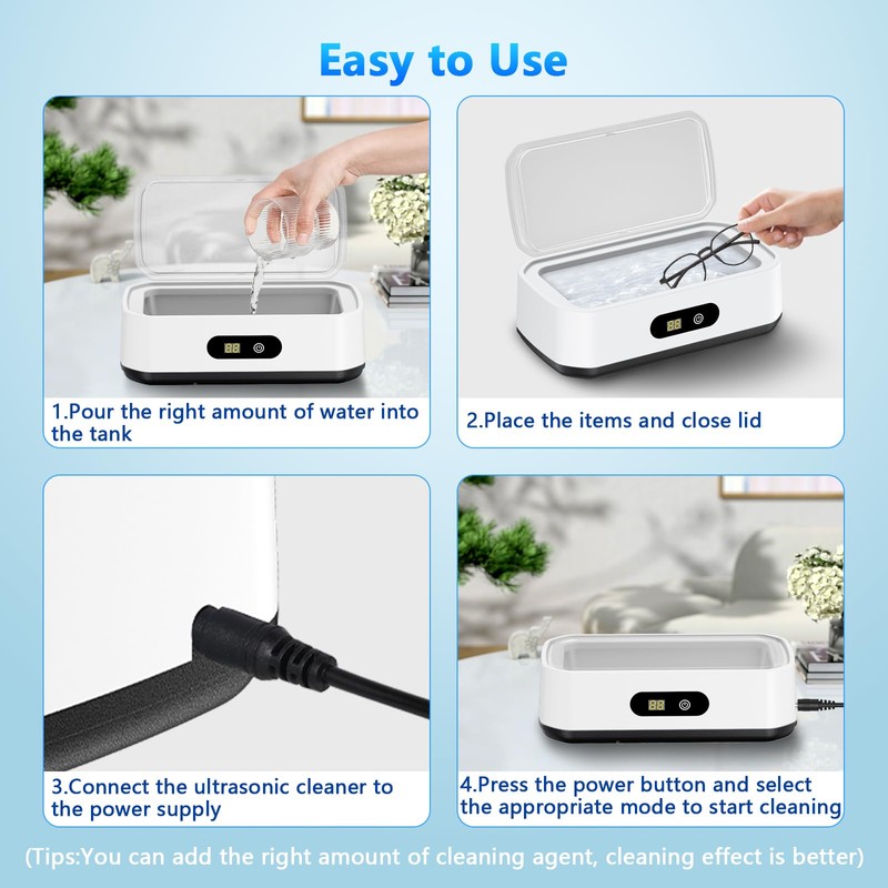 PKBD 50kHz 650ML Large Capacity Ultrasonic Jewelry Cleaner, White&Black