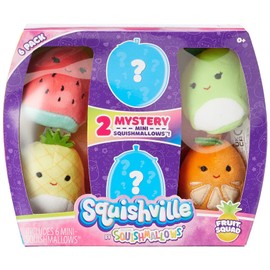Squishville by Squishmallows SQM0068 Mystery Squad, Six 2 Minimallow Plush, Irresistibly Soft Colourful Fruits, Mini Peach, Pineapple, and Watermelon Squishmallows