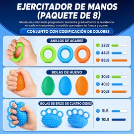 9 Pcs Ejercitador de Agarre, Ejercitador de Mano