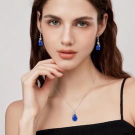 Blaniy Teardrop Necklace 925 Sterling Silver Sapphire Pendant Necklace September Birthstone Jewelry for Women