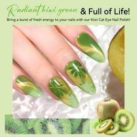 Makartt Cat Eye Gel Nail Polish - 10ml Premium Holographic Magnetic Gel with Magnet Stick, Shimmery Galaxy Effect, Long-Lasting Soak Off UV for Salon & Home DIY - Kiwi Green