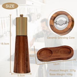 Salt and Pepper Grinder Set, Manual Pepper Grinder with Wooden Base, Adjustable Coarseness, Refillable Ceramic Blade Grinding, Enjoy Fresh Ground Pepper Salts with Spices, 2pcs-7in(7IN-Golden Wood)