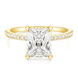 TIGRADE 4CT Engagement Ring for Women Radiant Cut Cubic Zirconia Wedding Band CZ Promise Anniversary Ring Size 3-11, Gold, Size 5