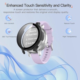 (2 Pack) Protective Case for Garmin Lily 2 Active, Full Coverage PC Bumper with Tempered Glass Screen Protector, Shockproof Scratch-Resistant Shell for Garmin Lily 2 Active Smartwatch (Black+Clear)
