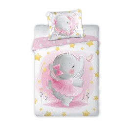 Arle-Living 3-Piece Children's Baby Bedding Set Elephant Ballerina 100 x 135 cm + 40 x 60 cm + 1 Fitted Sheet 70 x 140 cm 100% Cotton