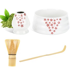 Goldmeet Tea Set (4pcs) Matcha Whisk Set Matcha Bowl with Ceramic Bowl, Scoop, Bamboo Whisk, Whisk Stand, Matcha Making Kit for Traditional Tea Ceremony – Ideal Matcha Gift Set for Beginners