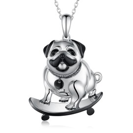 Fuguangju Pug Gifts Pug Necklace 925 Sterling Silver Cute Pug Pendant Necklace Pug Gifts for Women Men Pug Lovers
