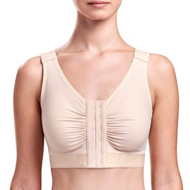 MARENA B2 Flexfit Adjustable Sport Shirred Front Shoulder Closure Bra, 30 AA/A, Beige