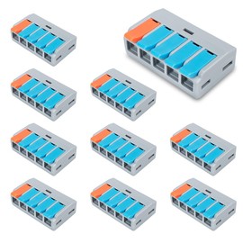 Innfeeltech 10 Pcs Connecting Ternimal, 5-Port Connection Clamp, Parallel, with Lever, Cable Connectors with 0.2-4 mm² Conductor Clamp For DIY Projects