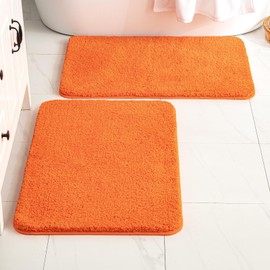 MIULEE Orange Bathroom Rugs Sets 2 Piece - Fall Absorbent Bath Mats Set Made of Thick Fluffy Microsiber for Bathroom Floor, Tub or Entryway, Non Slip Rubber Backside, Machine Washable - 16''x24''