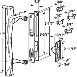 Prime-Line 141638 Sliding Glass Door Handle Set, 6-5/8 In., Diecast and Wood, Hook Style, Flush Mount, Keyed (Single Pack)