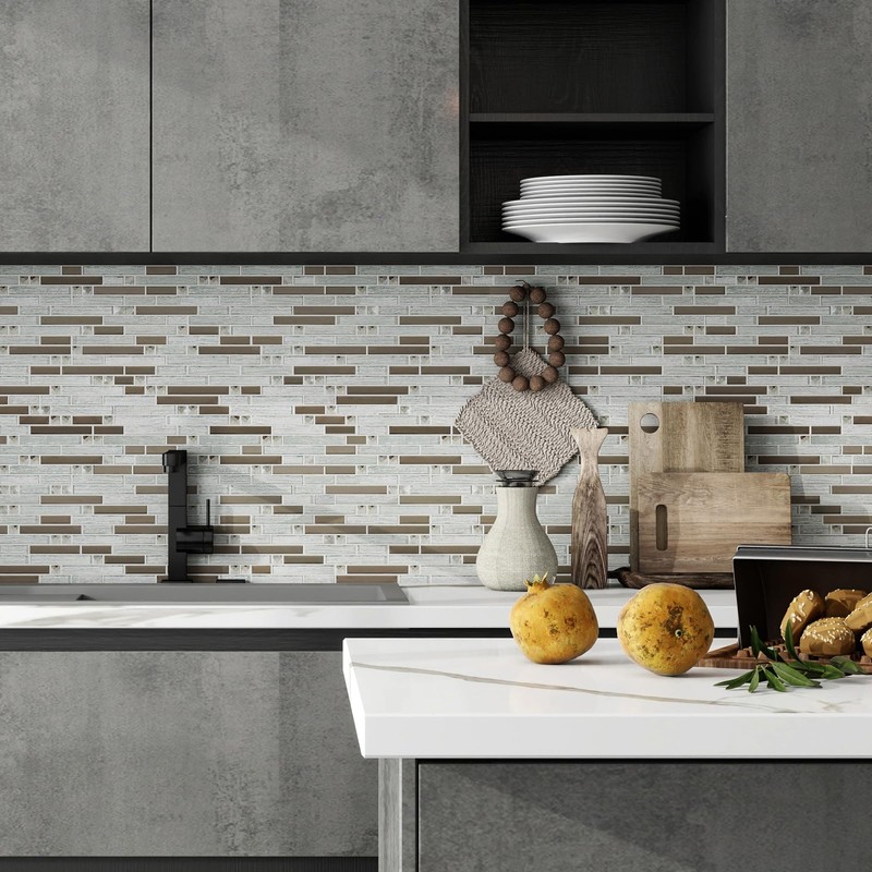 SODI MOSAIC White & Silver Glass Mosaic Backsplash Tiles, 12"