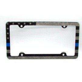 DIGIART INTERNATIONAL AMERICAN TACTICAL FLAG THIN BLUE LINE POLICE METAL CAR LICENSE PLATE FRAME