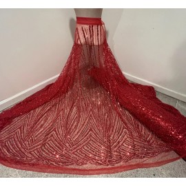 wowfabric4less123 RED  heavy Beaded Sequin Embroidery Bridal Lace Fabric 50” Width 1 Yard