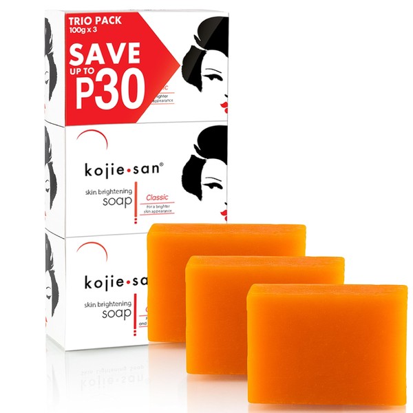Kojie San Skin Brightening Soap - Original Kojic Acid Soap for Face & Body - Cosmetic Soap for Beautifully Fresh Skin (3 X 100g Bars)