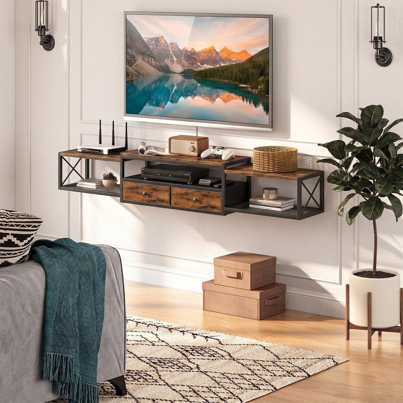 HavenlyYouth 55" Floating TV Stand, Modern Entertainment Center, Wall-Mounted Media