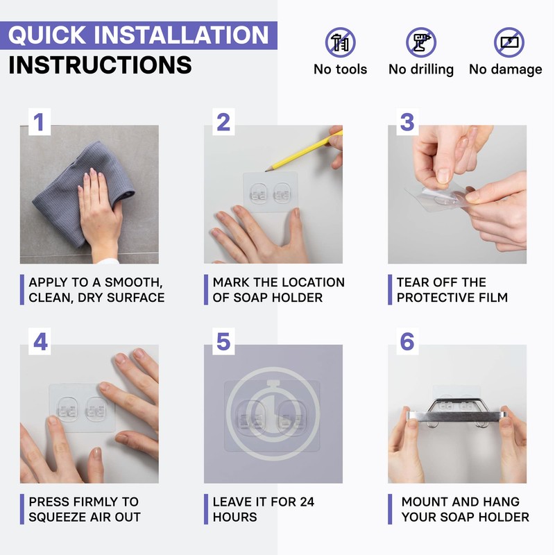 KINCMAX Premium Adhesive Soap Holder for Shower Wall - Drill