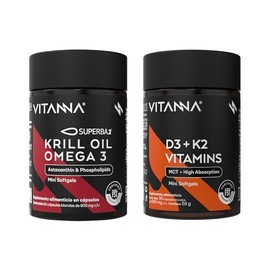 Krill Oil Superba 2 Más Vitamina D3 K2 | Apoyo al Bienestar General y Óseo | Fórmula de Alta Absorción con Fosfolípidos | Certificación Fst | Pack 2 P