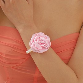 Dmaiy Pearl Flower Bracelet Vintage Roses Bracelets Jewelry Gold Baroque Bracelet for Wedding Festival Party Daily (Pink)