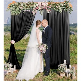 FANPROMS Black Sheer Backdrop Curtains 5x10ft 2 Panels Chiffon Fabric Wedding Drapes Tulle Backdrop Curtains for Parties Sheer Cloth Drapes for Backdrop Ceiling Backdrop for Reception Decorations