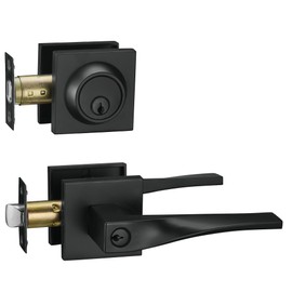 Berlin Modisch Sleek Series Entry Lever Door Handle Set and Single Cylinder Deadbolt Locking Lever HandleSet [Front Door or Office] Reversible Heavy Duty – Iron Black Finish