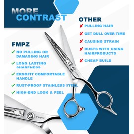 FMPZ Professional Barber Scissors - 6.0" Japanese SUS 440C & Cobalt Stainless Steel - Hand Sharpened for Hair Cutting - Features Fine Adjustment Tension Screw