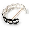 Oval Link Chain Enamel Hinged Bangle Bracelet in Black/Silver Tone/Size