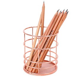 Metal Pen Pot Hollow Desk Pen Pencil Holder Square Round Mesh Pen Cup Makeup Brushes Storage Basket Container Remote Control Holder Stand Desktop Stationery Organiser for School Office Home Supplies