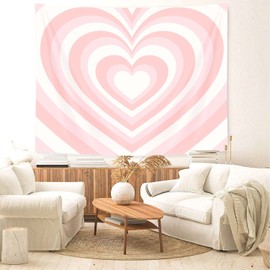 Cute Pink Aesthetic Tapestry For Bedroom, Girl Pink Red Heart Shaped 2000s Hippie Wall Decor Tapestries, Tapestry Wall Hanging for Home College Dorm Living Room, Woman Teen Girls Room Art